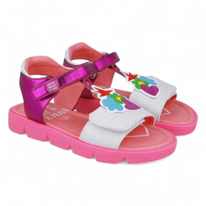 SANDALIAS AGATHA RUIZ DE LA PRADA DE NIñA FUXIA Y BLANCO 252971A - Querol online