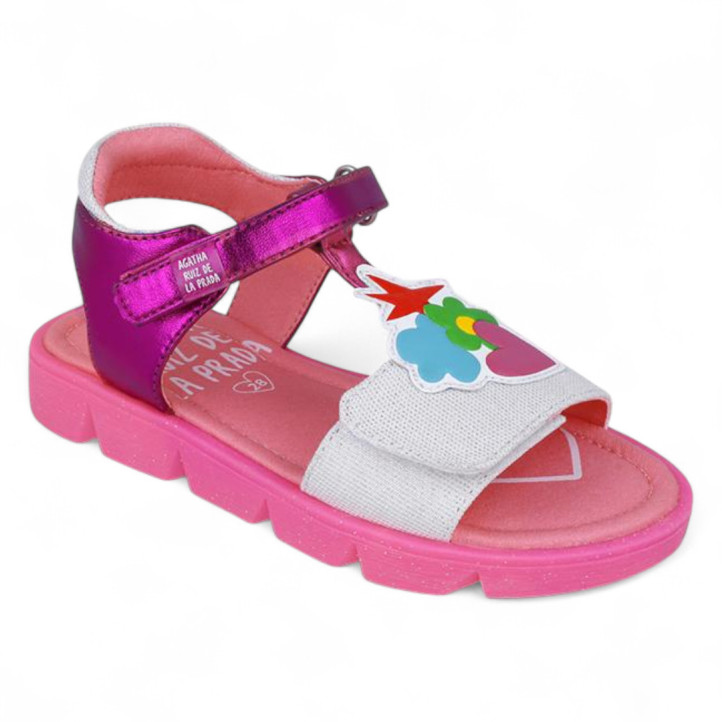 SANDALIAS AGATHA RUIZ DE LA PRADA DE NIñA FUXIA Y BLANCO 252971A - Querol online