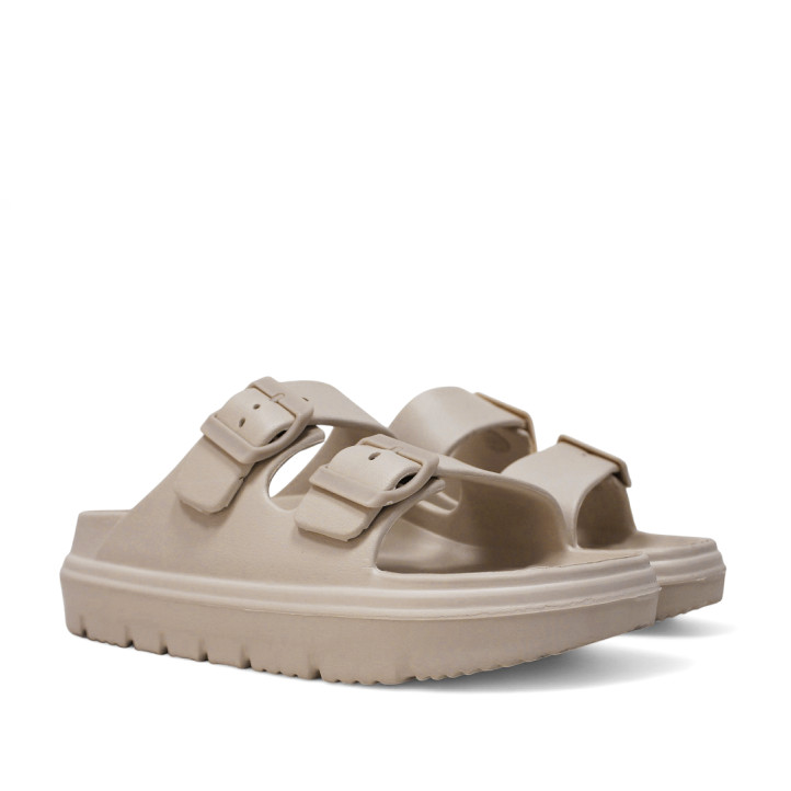 Sandalias plataformas Nicoboco sesil beige con doble hebilla y estilo bio - Querol online