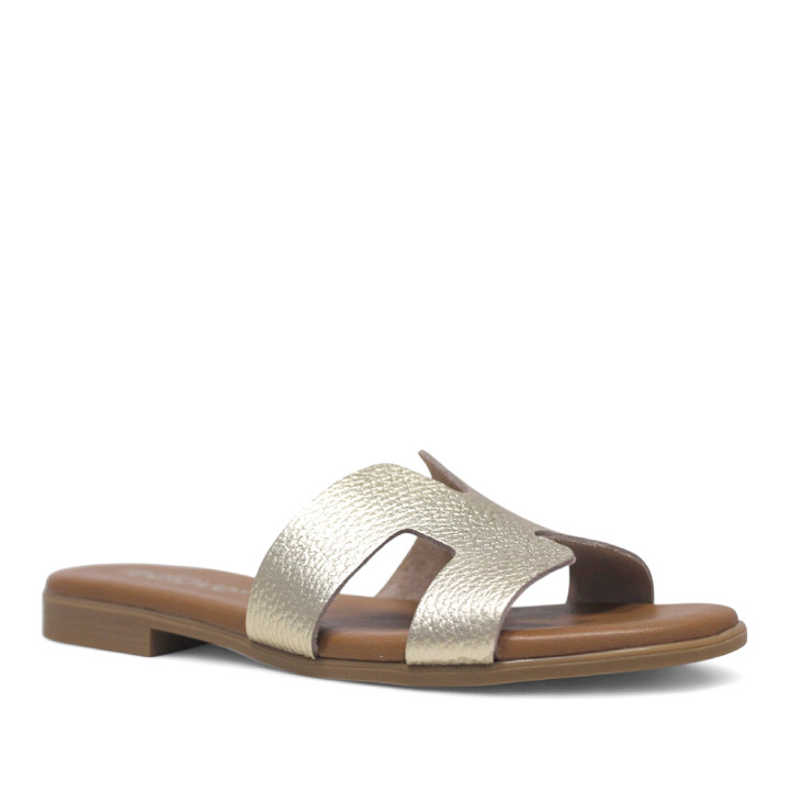 Sandalias planas Redlove cloe doradas con diseño geométrico de piel - Querol online