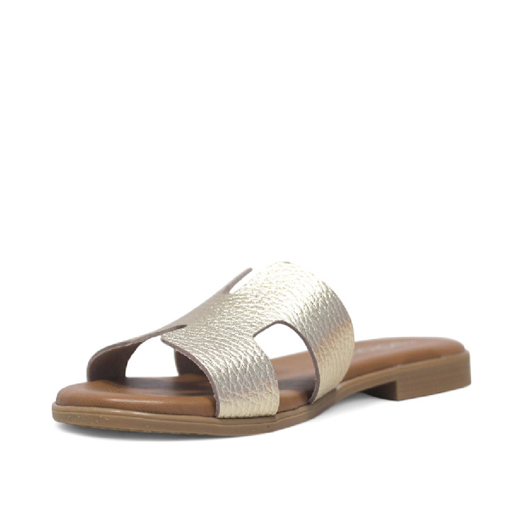 Sandalias planas Redlove cloe doradas con diseño geométrico de piel - Querol online