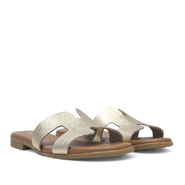 Sandalias planas Redlove cloe doradas con diseño geométrico de piel - Querol online