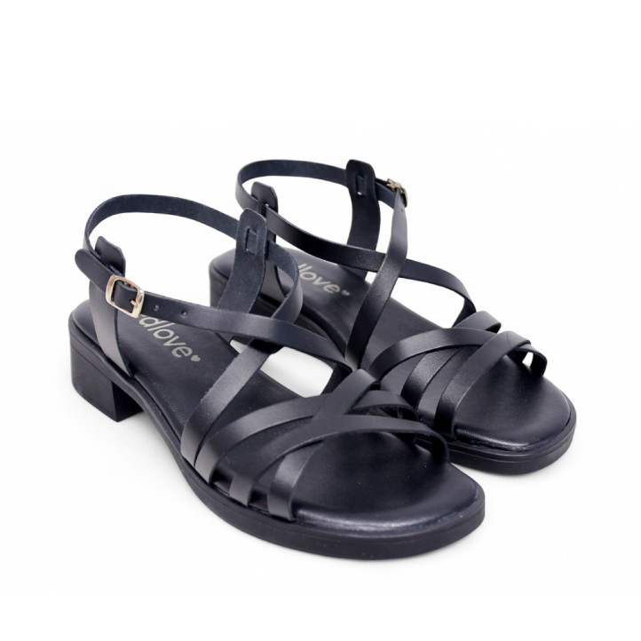 Sandalias tacón Redlove gala negras con tiras finas de piel - Querol online