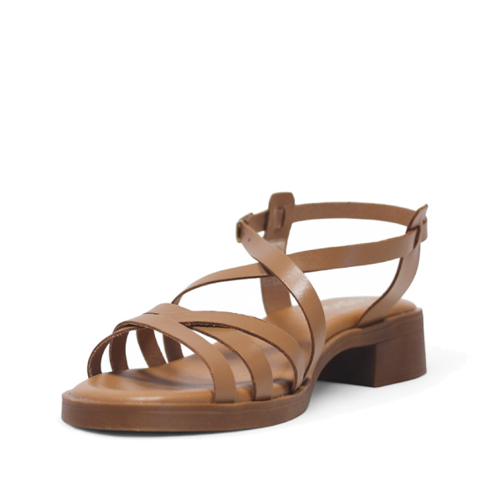 Sandalias tacón Redlove gala marrones con tiras finas de piel - Querol online
