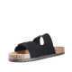 Sandalias planas Stay negras estilo bio con doble hebilla plateada y suela efecto corcho - Querol online