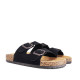 Sandalias planas Stay negras estilo bio con doble hebilla plateada y suela efecto corcho - Querol online