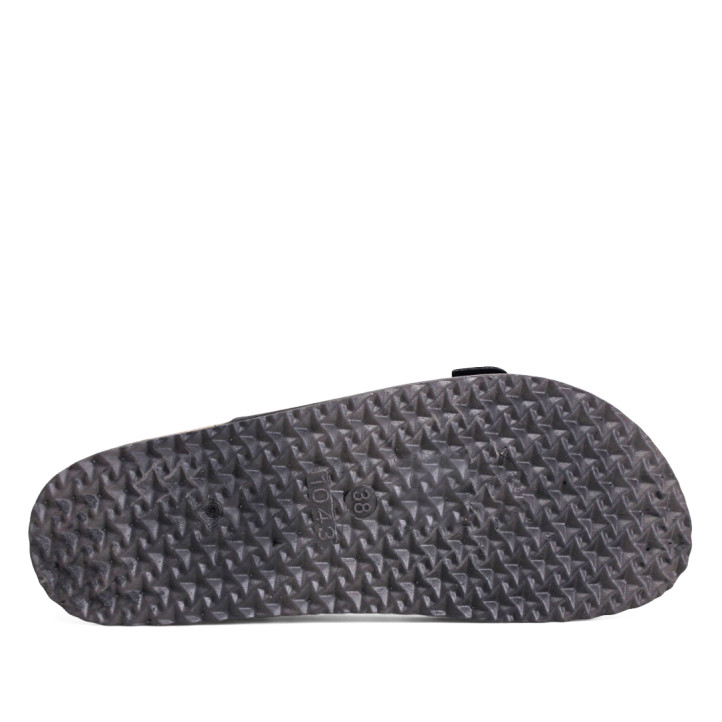 Sandalias planas Stay negras estilo bio con doble hebilla plateada y suela efecto corcho - Querol online
