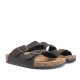 Sandalias marrones estilo bio con doble hebilla dorada y suela efecto corcho - Querol online