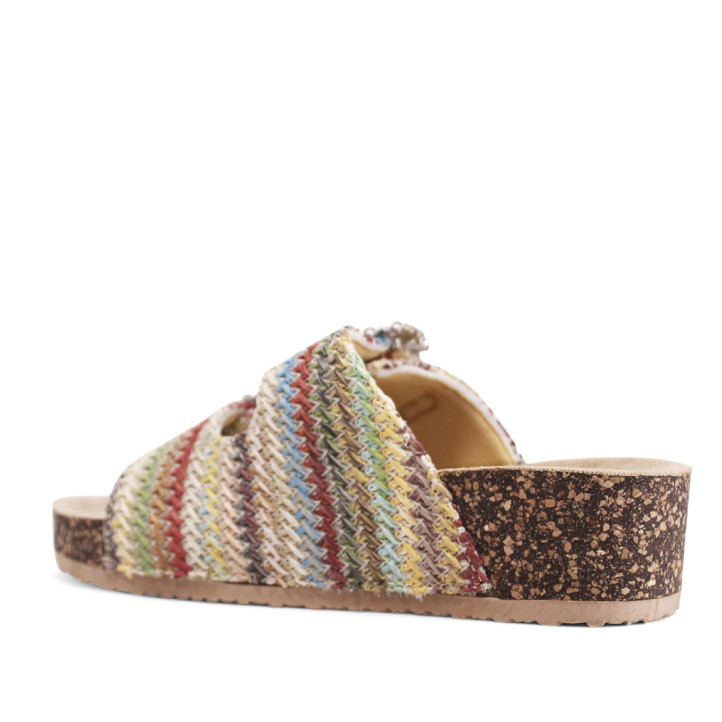 Sandalias cuña Stay con material trenzado de colores, hebilla tipo joya y estilo bio - Querol online