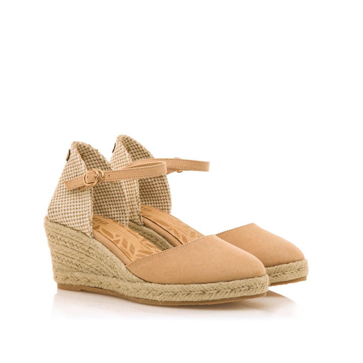 Alpargatas cuña Mustang austen beige con acabado en yute - Querol online