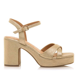 Sandalias tacón Mustang britt doradas con tiras cruzadas - Querol online