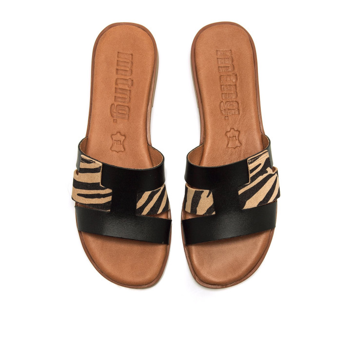Sandalias planas Mustang alysa negras animal print cebra - Querol online