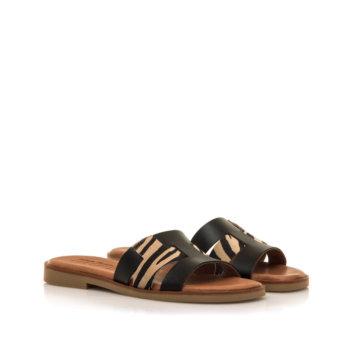 Sandalias planas Mustang alysa negras animal print cebra - Querol online
