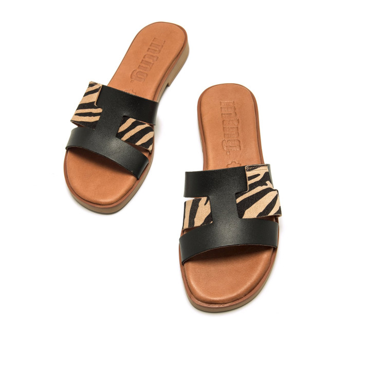 Sandalias planas Mustang alysa negras animal print cebra - Querol online