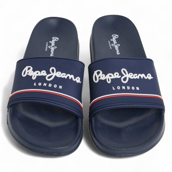 Chanclas Pepe Jeans slider original azules con detalles blancos y rojos - Querol online