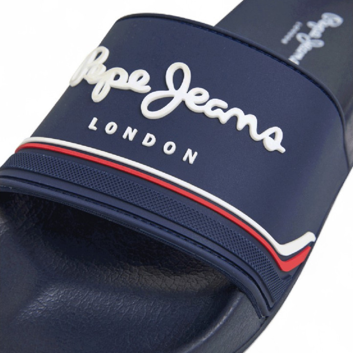 Chanclas Pepe Jeans slider original azules con detalles blancos y rojos - Querol online