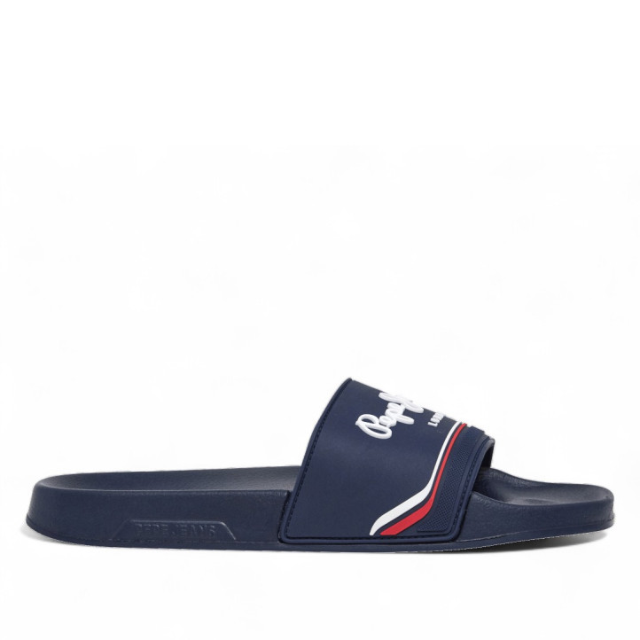 Chanclas Pepe Jeans slider original azules con detalles blancos y rojos - Querol online