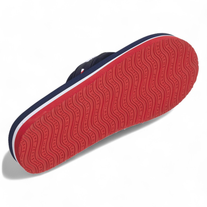 Chanclas Pepe Jeans west club azules con detalles blancos, rojos y marrones - Querol online