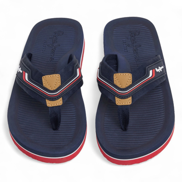 Chanclas Pepe Jeans west club azules con detalles blancos, rojos y marrones - Querol online