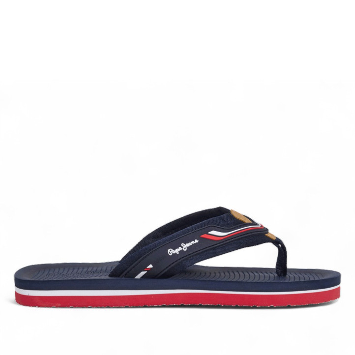 Chanclas Pepe Jeans west club azules con detalles blancos, rojos y marrones - Querol online