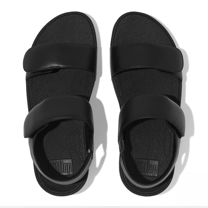 Sandalias cuña FITFLOP lulu adj negras brillantes con cierre con velcro - Querol online
