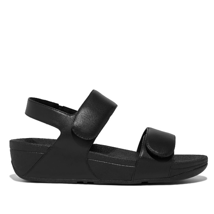 Sandalias cuña FITFLOP lulu adj negras brillantes con cierre con velcro - Querol online