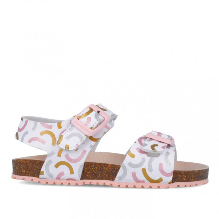 sandalias Garvalin 252466 blancas con detalles de colores y plantilla bio - Querol online