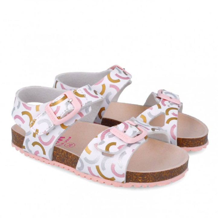 sandalias Garvalin 252466 blancas con detalles de colores y plantilla bio - Querol online