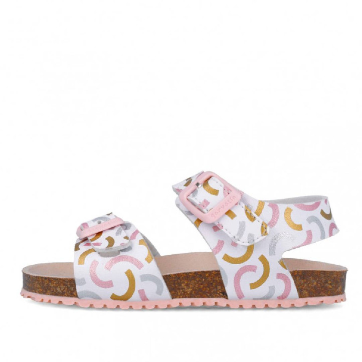 sandalias Garvalin 252466 blancas con detalles de colores y plantilla bio - Querol online