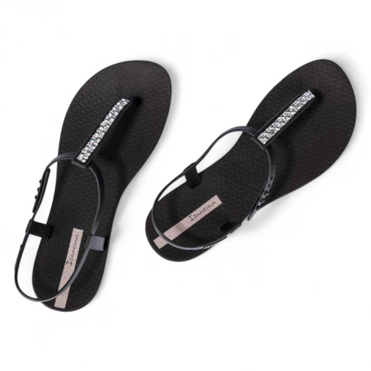 Chanclas Ipanema class chic negras con tira de glitter - Querol online