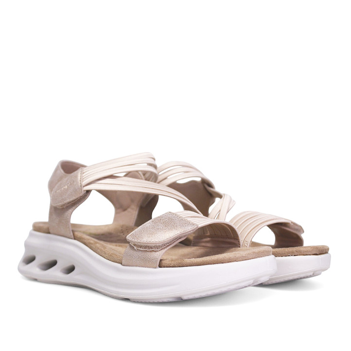 Sandalias plataformas Amarpies nude con tira elástica, cierre con velcro y suela chunky - Querol online