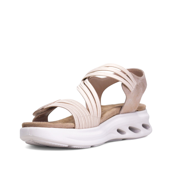 Sandalias plataformas Amarpies nude con tira elástica, cierre con velcro y suela chunky - Querol online