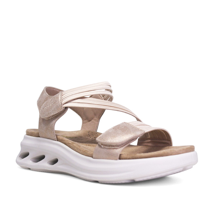 Sandalias plataformas Amarpies nude con tira elástica, cierre con velcro y suela chunky - Querol online