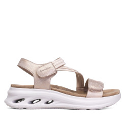 Sandalias plataformas Amarpies nude con tira elástica, cierre con velcro y suela chunky - Querol online