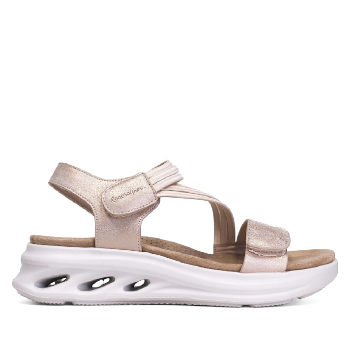 Sandàlies plataformes Amarpies nude amb tira elàstica, tancament amb velcro i sola chunky - Querol online