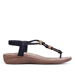 Sandalias planas Amarpies negras con abalorios color madera y tira trenzada - Querol online