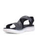 Sandalias planas Amarpies negras con detalles blancos, tira elástica central y cierre de velcro - Querol online