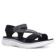 Sandalias planas Amarpies negras con detalles blancos, tira elástica central y cierre de velcro - Querol online