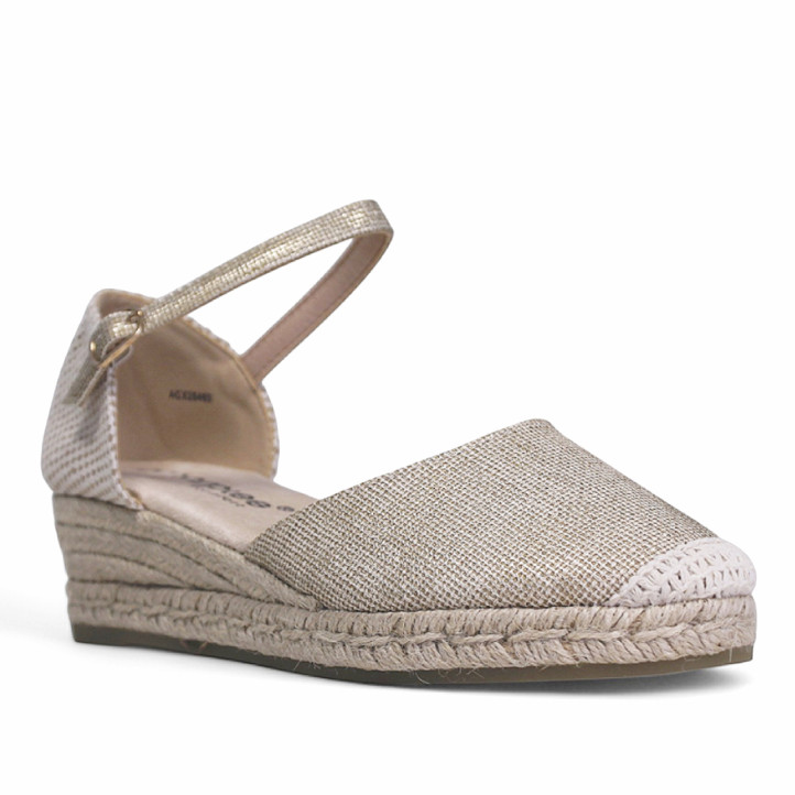 Alpargatas cuña Amarpies beige hechas en material con textura y metalizadas - Querol online