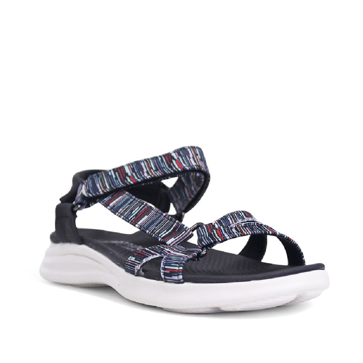 Sandalias planas Amarpies negras con rayas de colores estilo derpotiva - Querol online