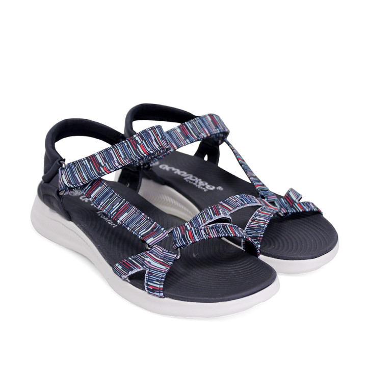 Sandalias planas Amarpies negras con rayas de colores estilo derpotiva - Querol online