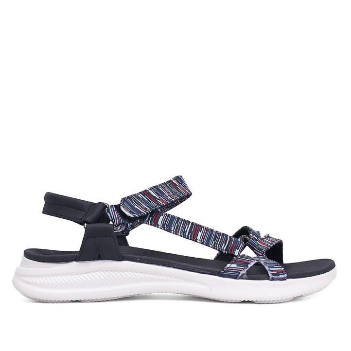 Sandalias planas Amarpies negras con rayas de colores estilo derpotiva - Querol online