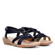 Sandalias cuña Amarpies negras con material trenzado y abalorios negros centrales - Querol online