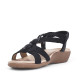 Sandalias cuña Amarpies negras con material trenzado y abalorios negros centrales - Querol online