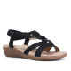 Sandalias cuña Amarpies negras con material trenzado y abalorios negros centrales - Querol online