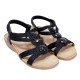 Sandalias cuña Amarpies negras con material trenzado y abalorios negros centrales - Querol online