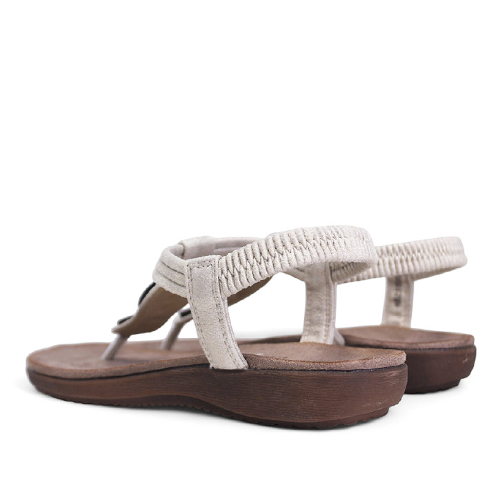 Sandalias planas Amarpies metalizadas con tira al dedo y abalorios de madera - Querol online