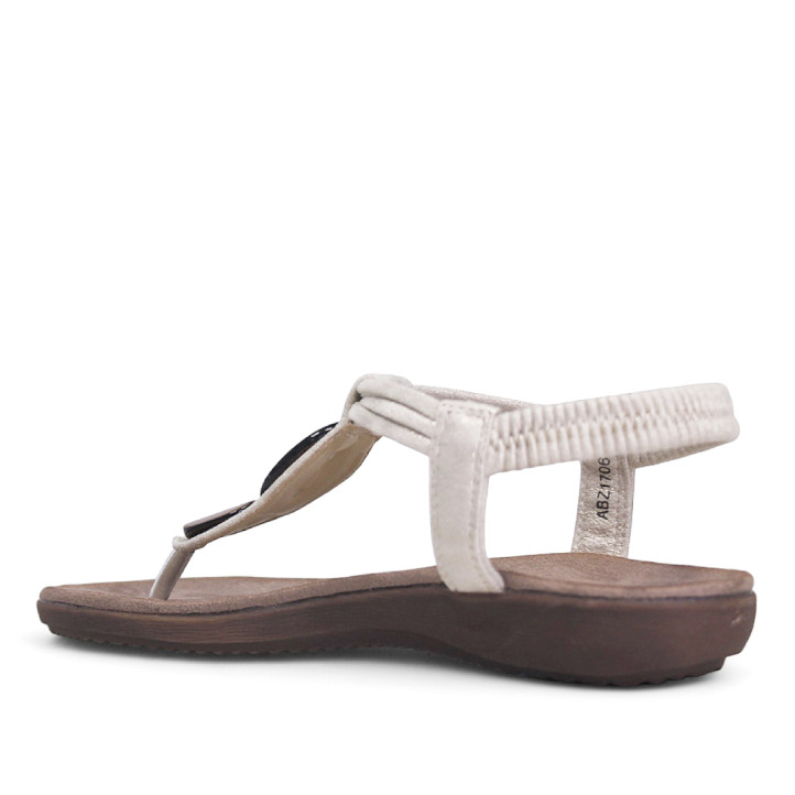 Sandalias planas Amarpies metalizadas con tira al dedo y abalorios de madera - Querol online