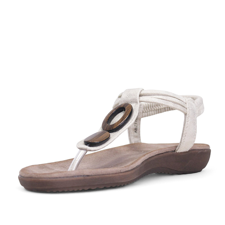 Sandalias planas Amarpies metalizadas con tira al dedo y abalorios de madera - Querol online