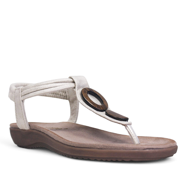Sandalias planas Amarpies metalizadas con tira al dedo y abalorios de madera - Querol online